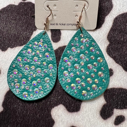 Genuine Leather Turquoise & AB Stone Earrings 1027 CedarHill Country Market