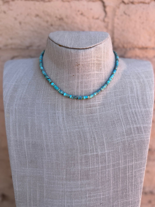 Handcrafted Sterling Silver & Rolled Kingman Turquoise Beaded Necklace 14" Nizhoni Traders LLC