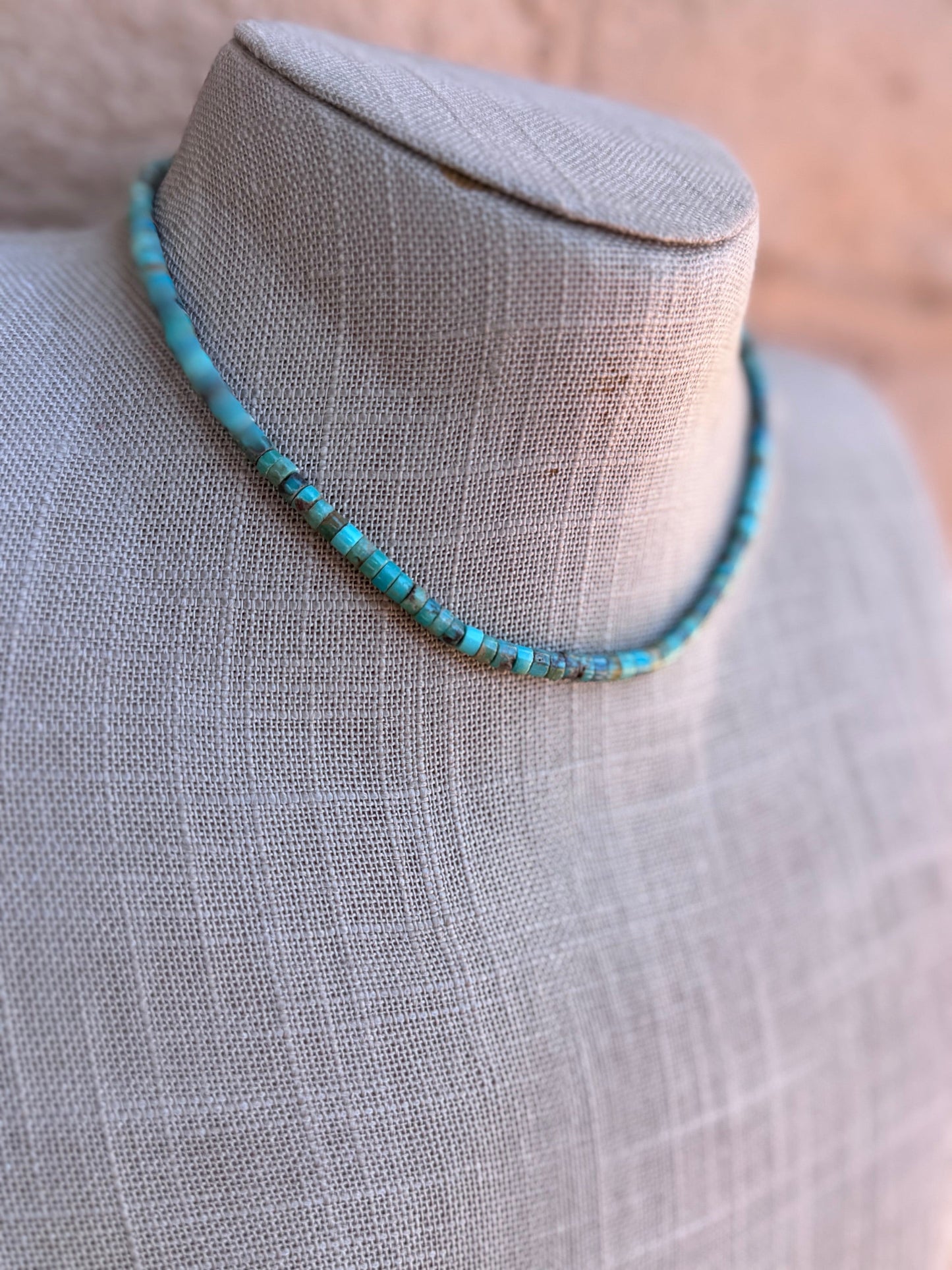 Handcrafted Sterling Silver & Rolled Kingman Turquoise Beaded Necklace 14" Nizhoni Traders LLC