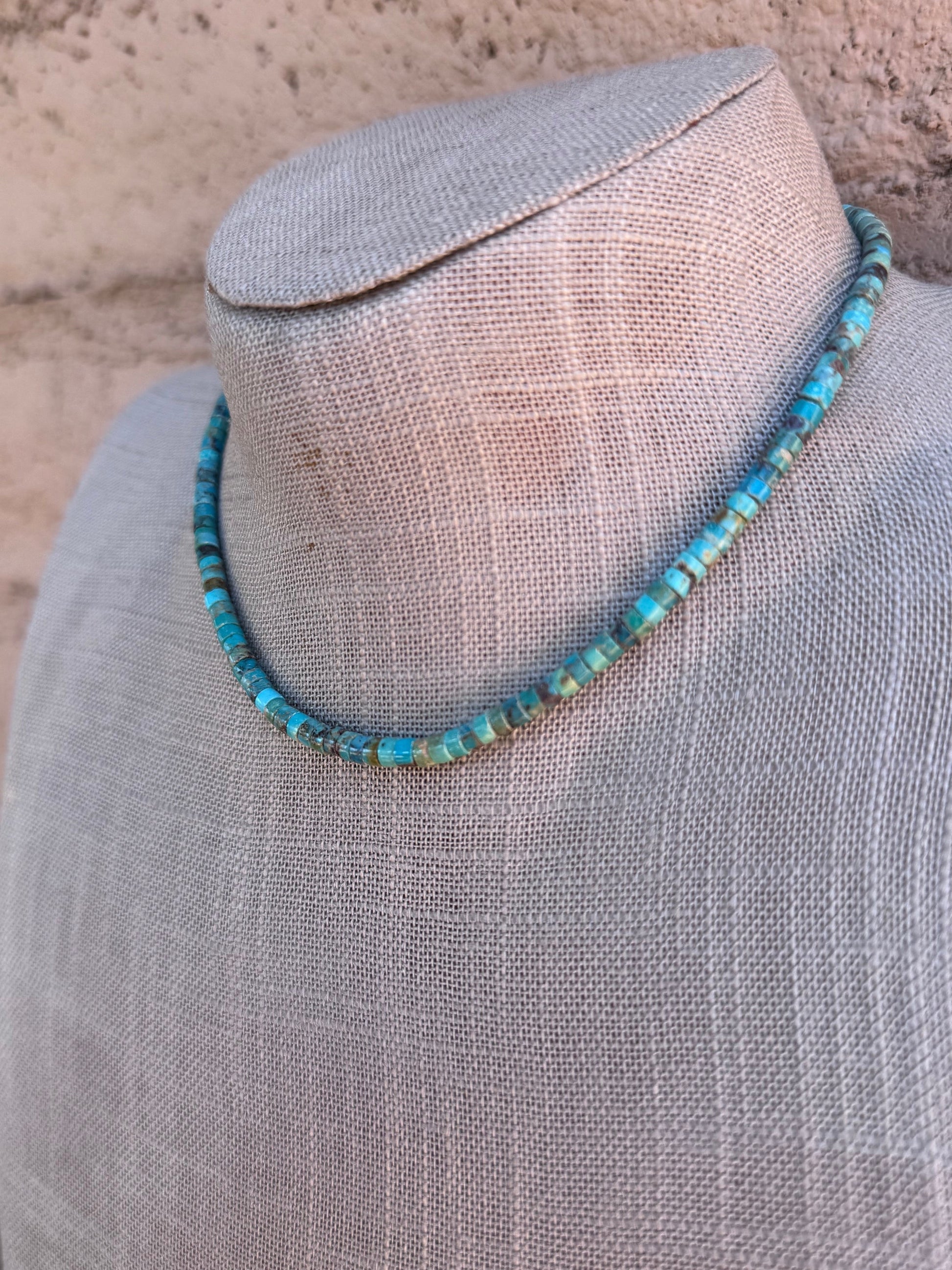 Handcrafted Sterling Silver & Rolled Kingman Turquoise Beaded Necklace 14" Nizhoni Traders LLC