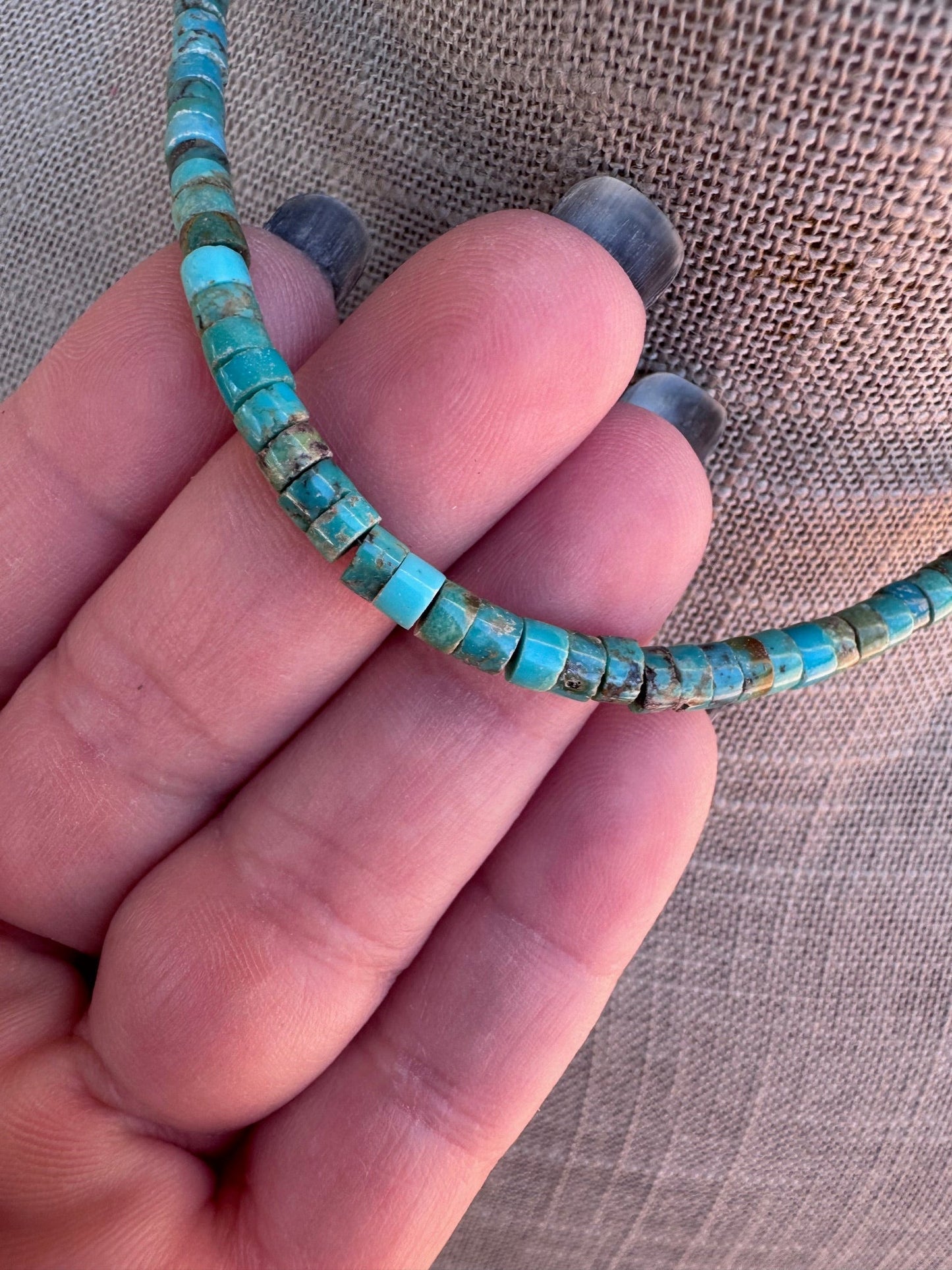 Handcrafted Sterling Silver & Rolled Kingman Turquoise Beaded Necklace 14" Nizhoni Traders LLC