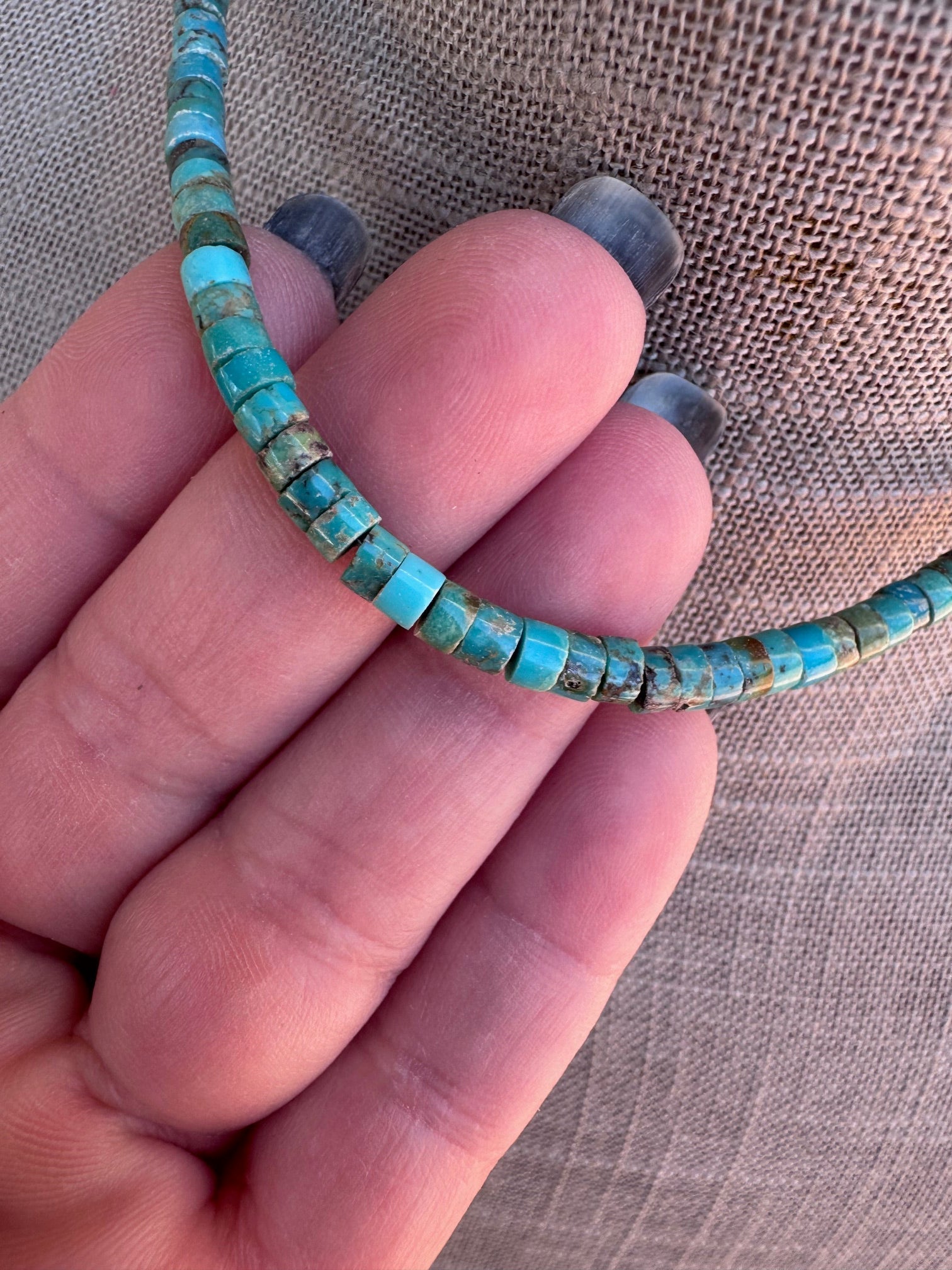 Handcrafted Sterling Silver & Rolled Kingman Turquoise Beaded Necklace 14" Nizhoni Traders LLC