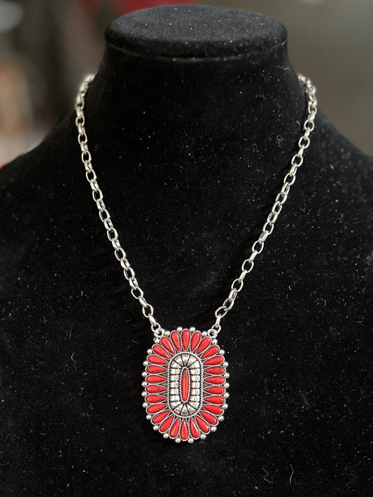 Tribal Oval Coral Inspired Native Necklace 0714 CedarHill Country Market