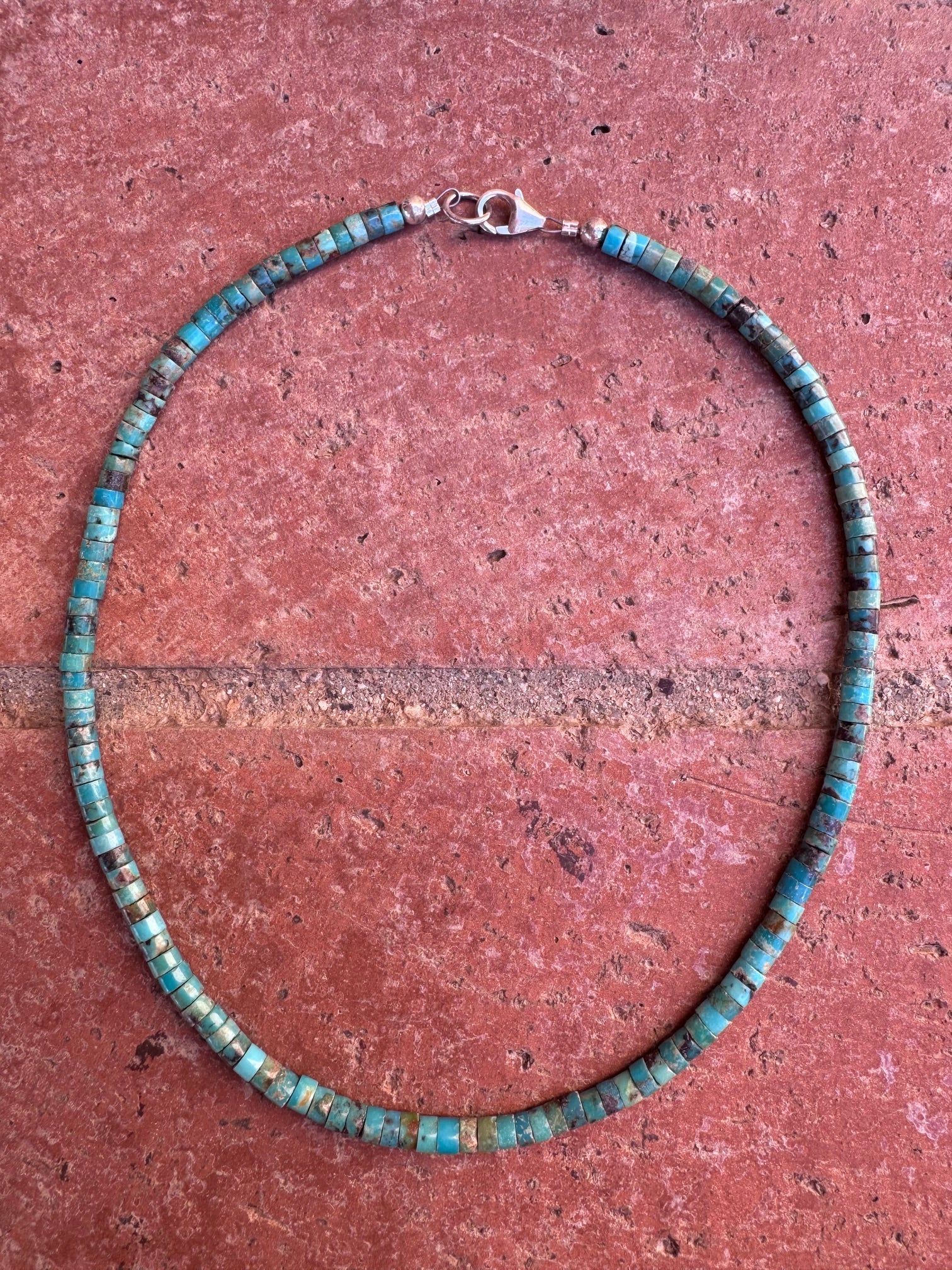 Handcrafted Sterling Silver & Rolled Kingman Turquoise Beaded Necklace 14" Nizhoni Traders LLC