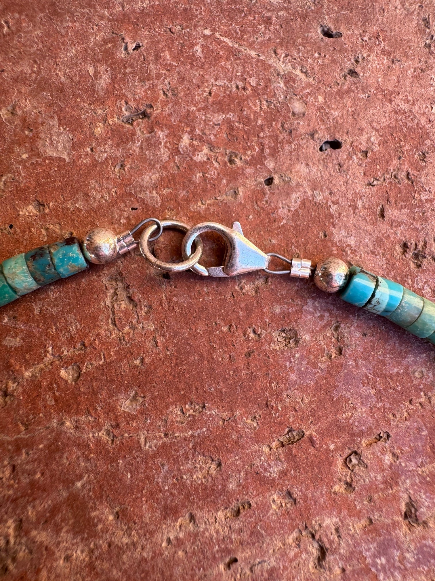 Handcrafted Sterling Silver & Rolled Kingman Turquoise Beaded Necklace 14" Nizhoni Traders LLC