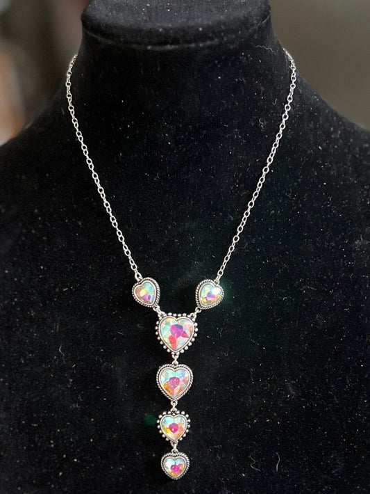 Waterfall Heart AB Stone Necklace 0712 CedarHill Country Market