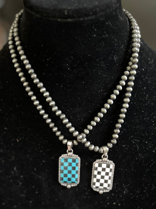 Navajo Inspired Square Checkered Pendant Necklace (Multi) 0719 CedarHill Country Market