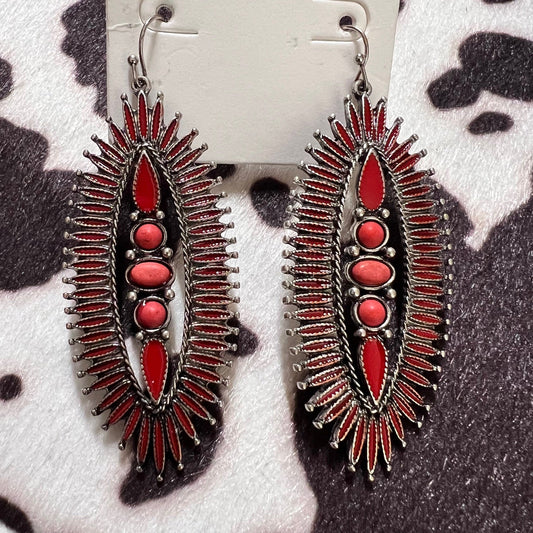 Burnt Orange Spike Oval Bar Earrings 0989 CedarHill Country Market