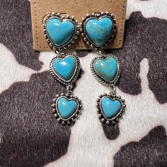 Turquoise Heart Dangle Earrings - 0900 Cedar Hill Country Market