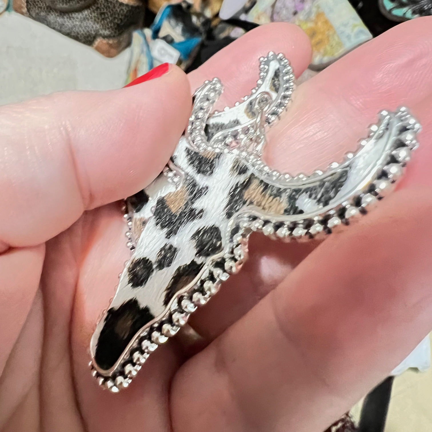 Leopard Cowhead Bullhead Silver backed Earrings CedarHill Country Market