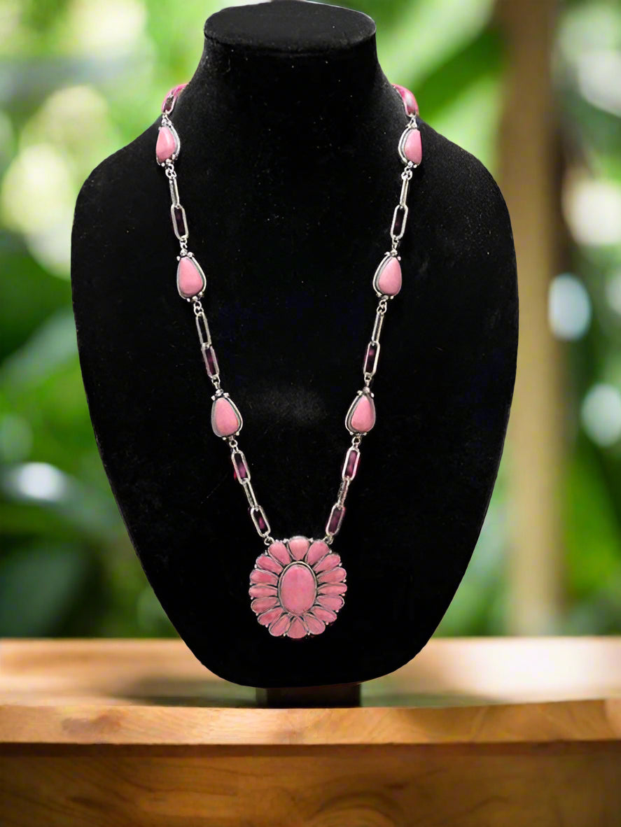 Western Light Pink Concho and Paper Clip Chain Necklace Cedar Hill Country Market
