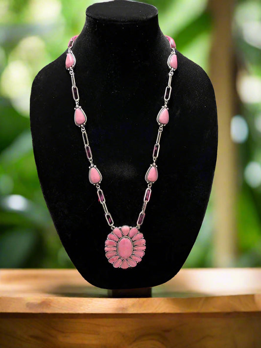 Western Light Pink Concho and Paper Clip Chain Necklace Cedar Hill Country Market