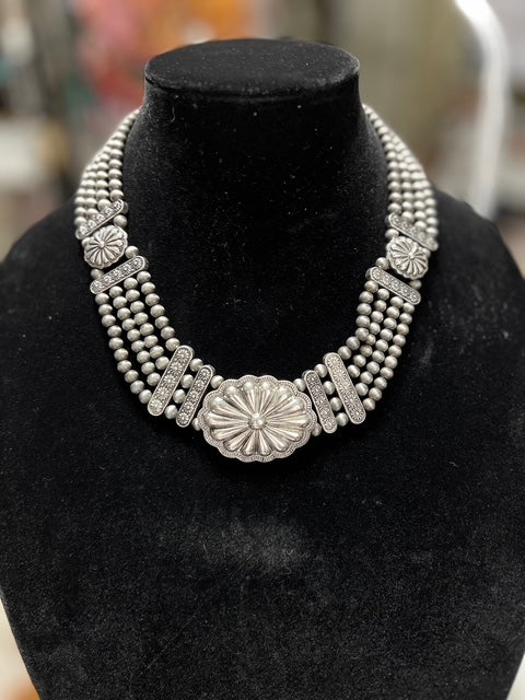 Silver Navajo Inspired Western Concho Statement Necklace Set Cedar Hill Country Market