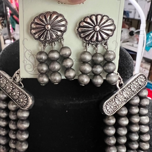 Silver Navajo Inspired Western Concho Statement Necklace Set Cedar Hill Country Market