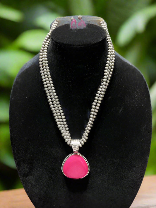 Fuchsia and Silver Pearl Fashion Statement Necklace Set Cedar Hill Country Market