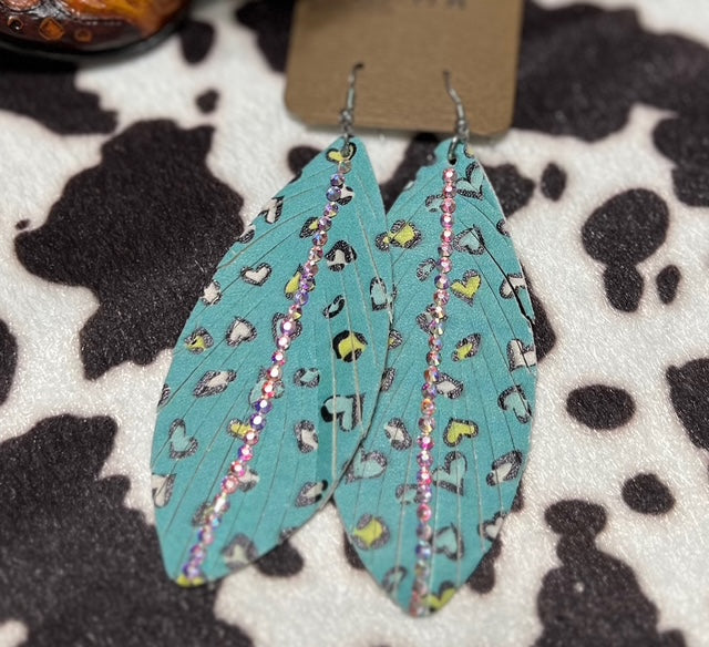 PU Leather Turquoise Fashion Feather Earrings Cedar Hill Country Market