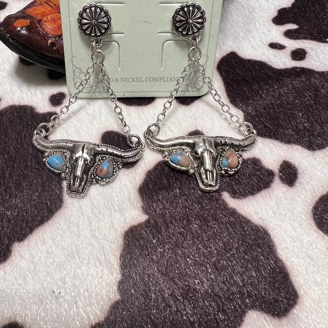 Longhorn Bull Turquoise Fashion Dangle Earrings Cedar Hill Country Market