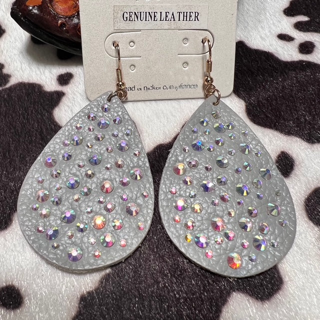 Genuine Leather Turquoise & AB Stone Earrings 1027 CedarHill Country Market