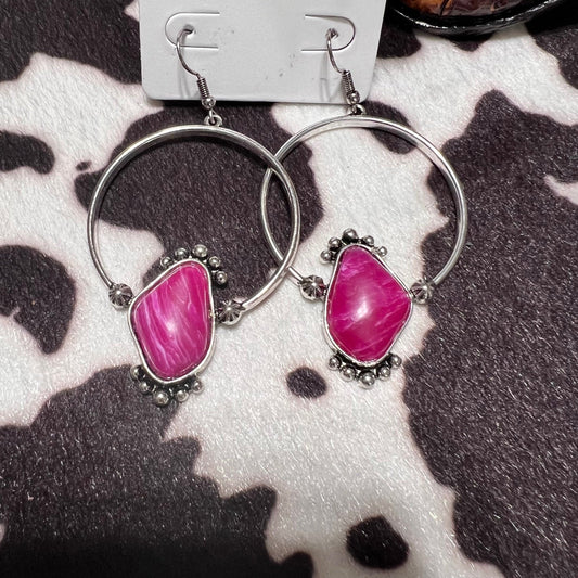 Fuchsia Stone Hoop Earrings Cedar Hill Country Market