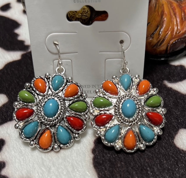 Multi Stone Concho Earrings Cedar Hill Country Market