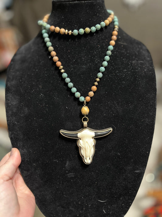 Tibetan Hand Carved Bone Steer Head Pendant Necklace Cedar Hill Country Market