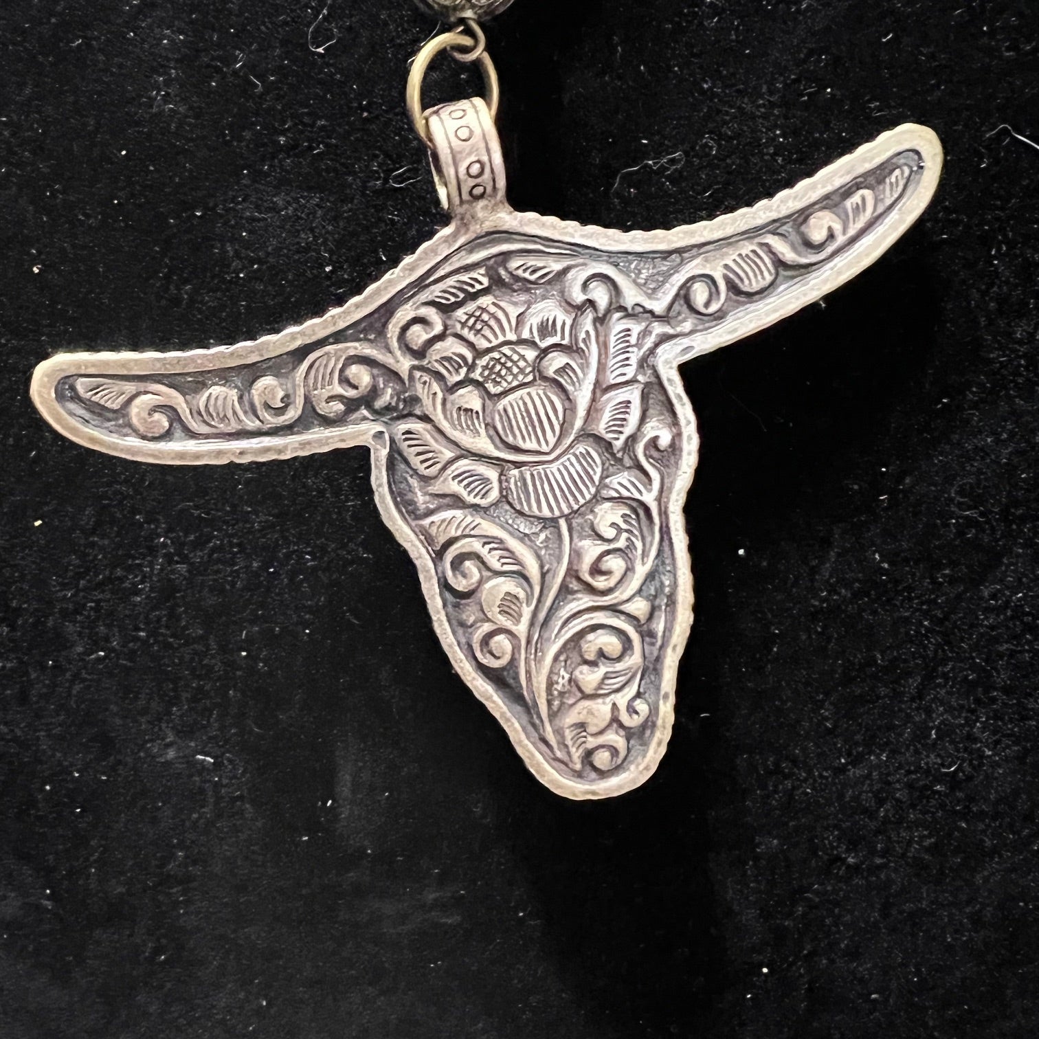Tibetan Hand Carved Bone Steer Head Pendant Necklace Cedar Hill Country Market