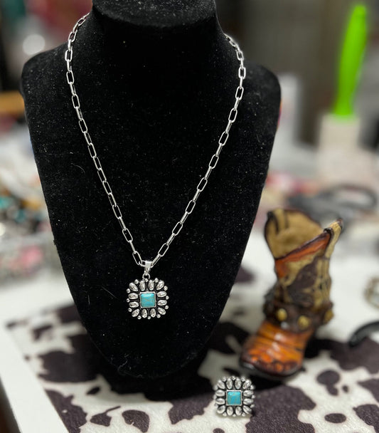 Square Turquoise Fashion Necklace Set Cedar Hill Country Market