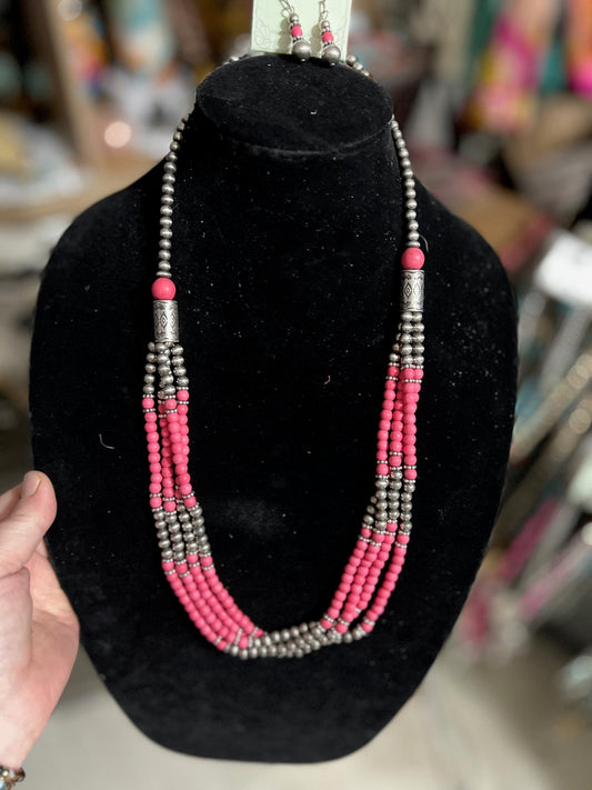 Fashion Silver and Pink Pearl Necklace Set Cedar Hill Country Market