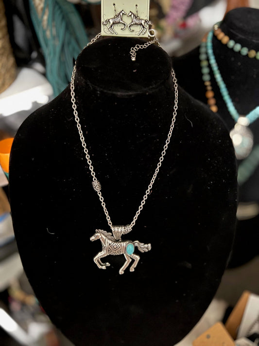 Running Stallion Fashion Turquoise Gem Necklace Set Cedar Hill Country Market