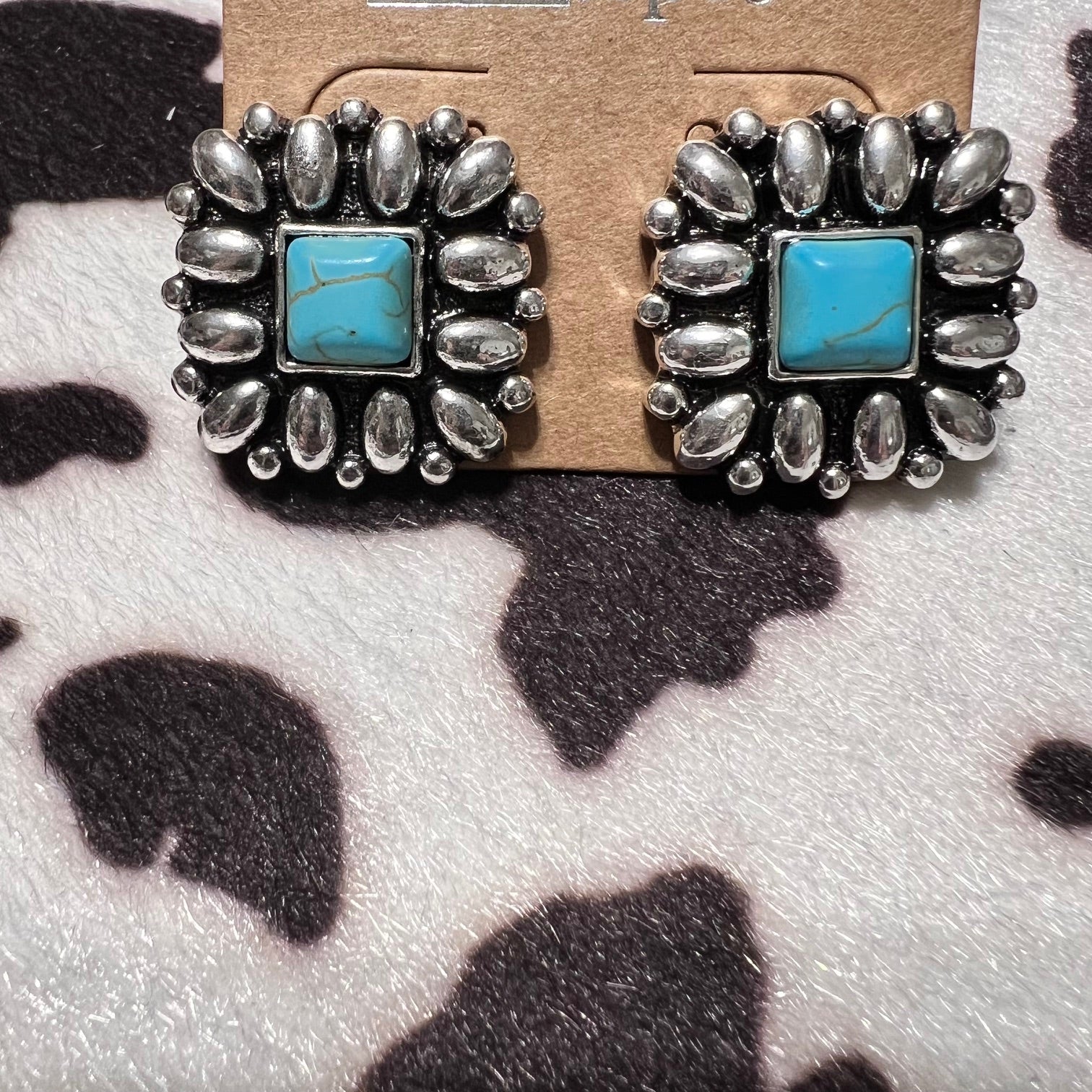 Silver Square Concho Earrings Cedar Hill Country Market