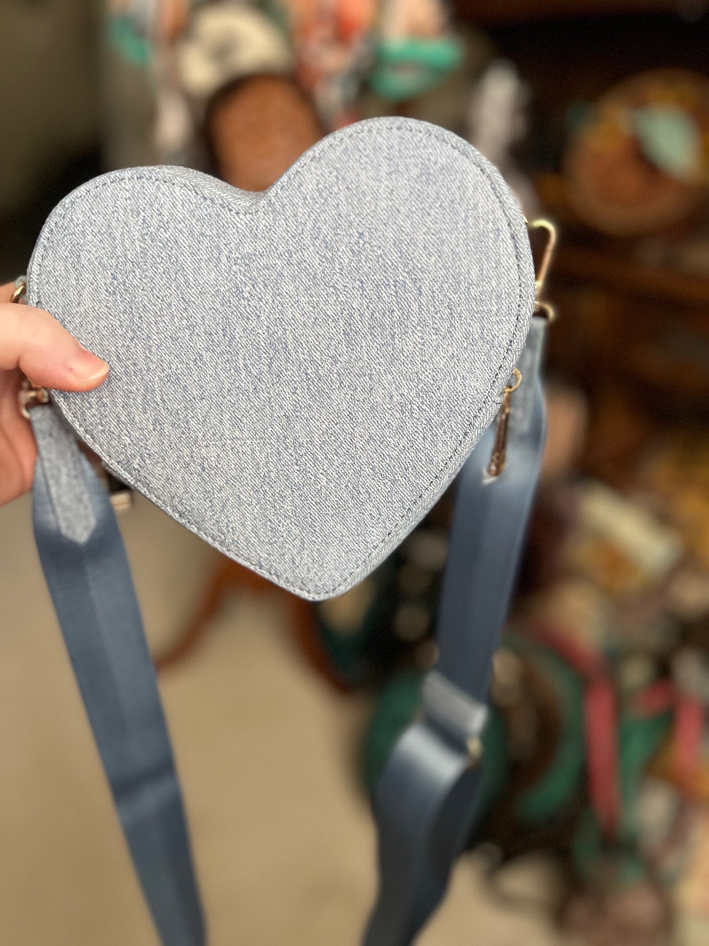 Heart Shaped Denim Handbag with adjustable strap Cedar Hill Country Market