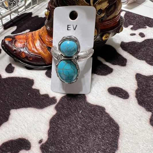 Two Stone Fashion Stretch Turquoise Ring Cedar Hill Country Market