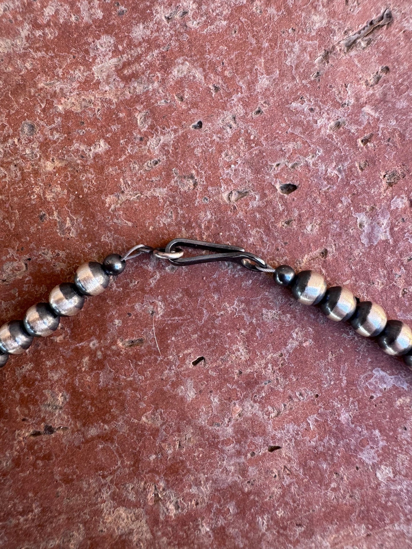 Handcrafted Kingman Turquoise & Sterling Silver Heart 5mm Beaded Necklace 18" Nizhoni Traders LLC