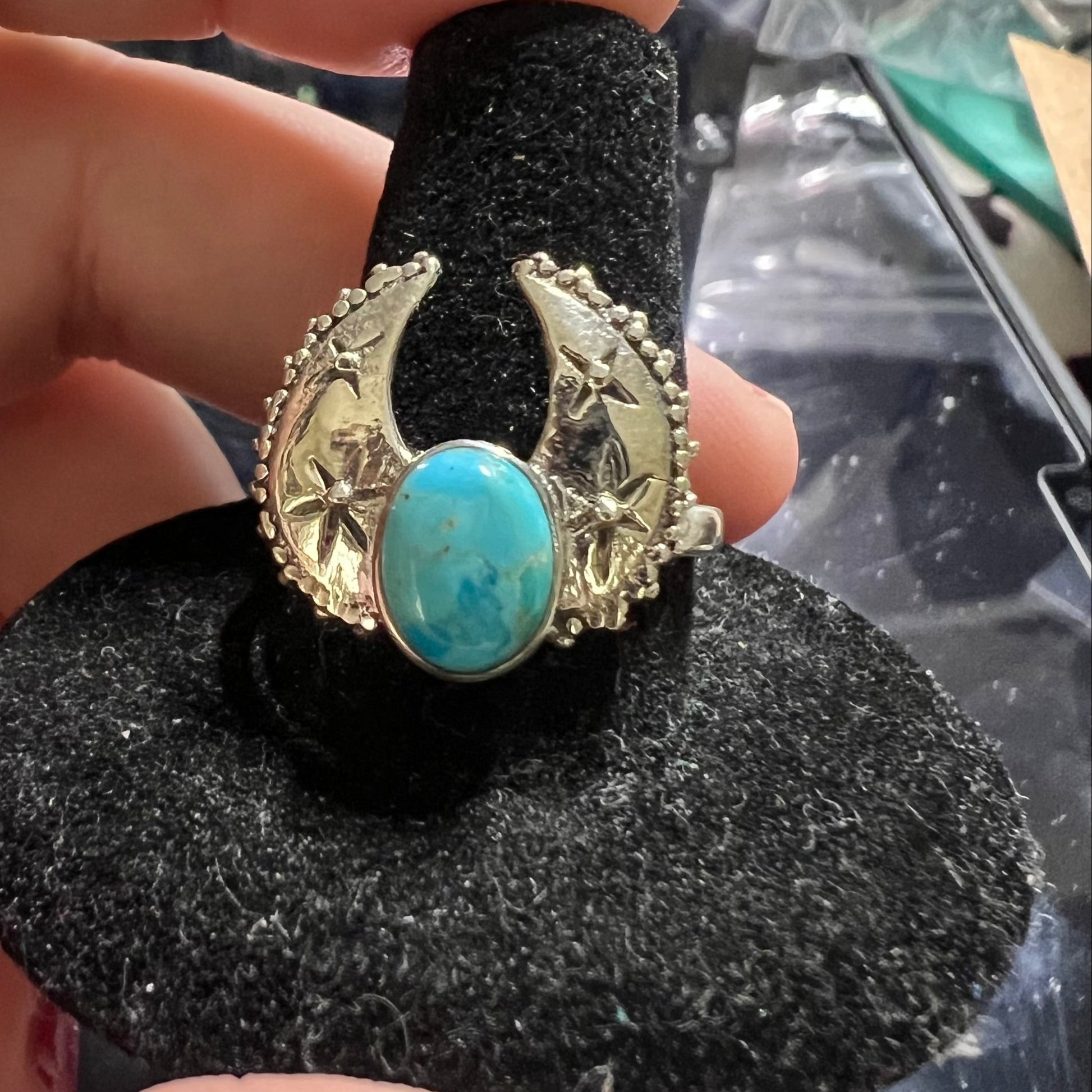 Handcrafted Native American Horn Turquoise Ring Size 10 Cedar Hill Country Market