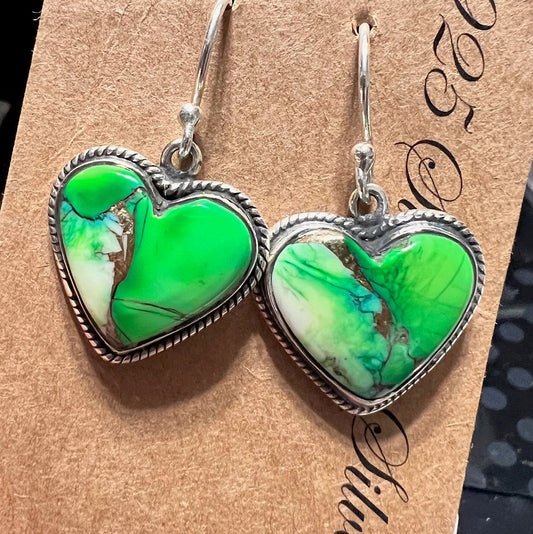Sterling Silver Heart Shaped Peacock Turquoise Earrings Cedar Hill Country Market