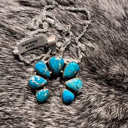 Genuine Blue Ridge Turquoise Squash Blossom Pendant Necklace Cedar Hill Country Market