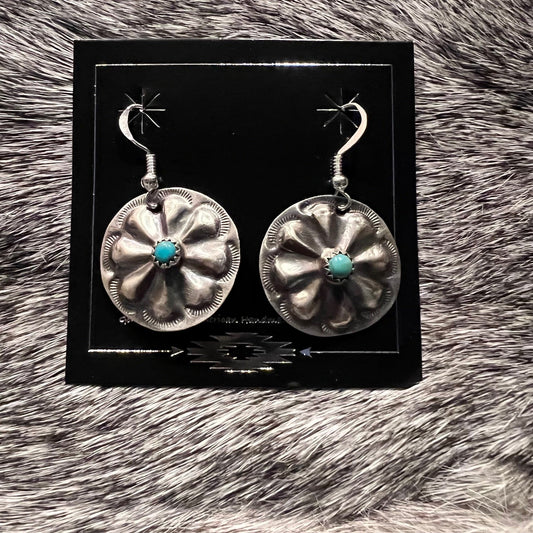 Joan Begay Navajo Handmade SS Kingman Turquoise Earrings Cedar Hill Country Market