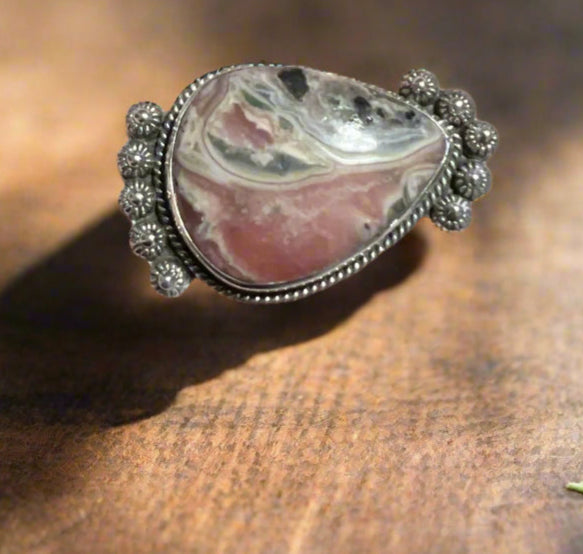 SS Natural Rhodochrosite Ring Size 11 Cedar Hill Country Market