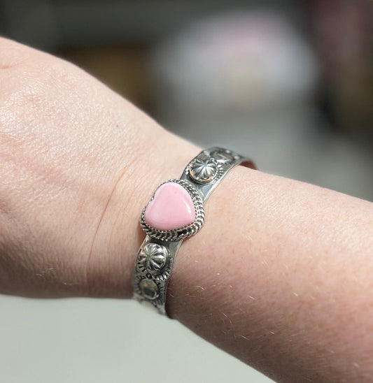 SS Native Handmade Pink Conch Heart Cuff Bracelet Cedar Hill Country Market