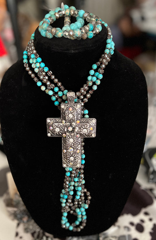 Fashion Turquoise and Faucette Bead Bougie Cowgirl Necklace Set Cedar Hill Country Market