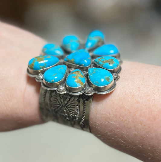MASSIVE Boyd Ashley Navajo Sterling Silver TURQUOISE CLUSTER Cuff Bracelet Cedar Hill Country Market