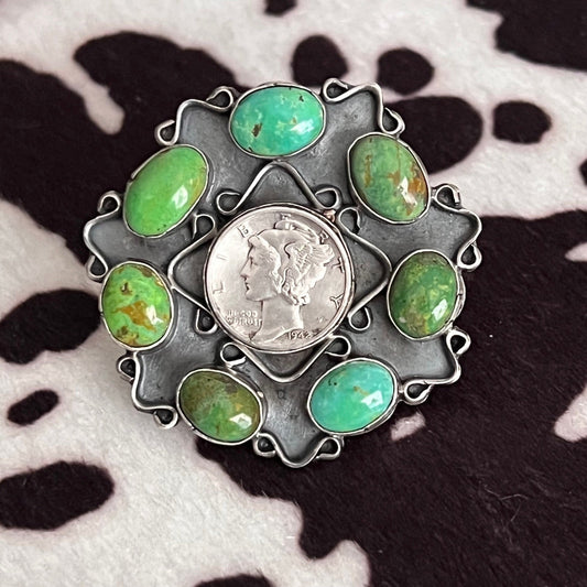 Navajo Made Sonoran Gold Turquoise & Sterling Silver Adjustable Ring Cedar Hill Country Market