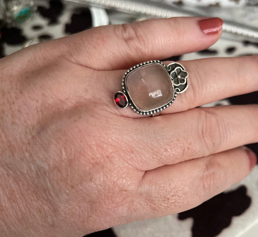 Genuine Pink Quartz and Emerald Ring Size 9 Cedar Hill Country Market