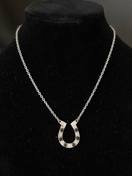 Sterling Silver Genuine Black Onyx Horseshoe Pendant Necklace - 18 Inch Cedar Hill Country Market
