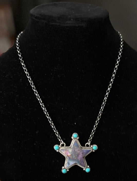 Genuine Purple Mojave Turquoise Tipped Star Necklace and Purple Mojave Ring - Signed Yazzie Cedar Hill Country Market