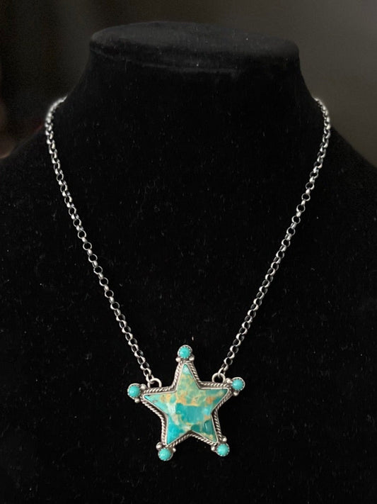 Sterling Silver Genuine Kingman Turquoise Star Pendant Necklace Cedar Hill Country Market
