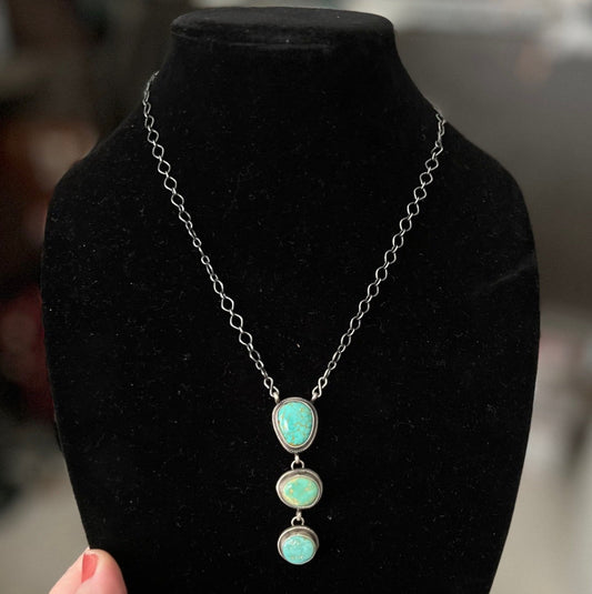 Navajo Handmade Sterling Silver Old Style Royston Turquoise Lariat Necklace Sale Cedar Hill Country Market