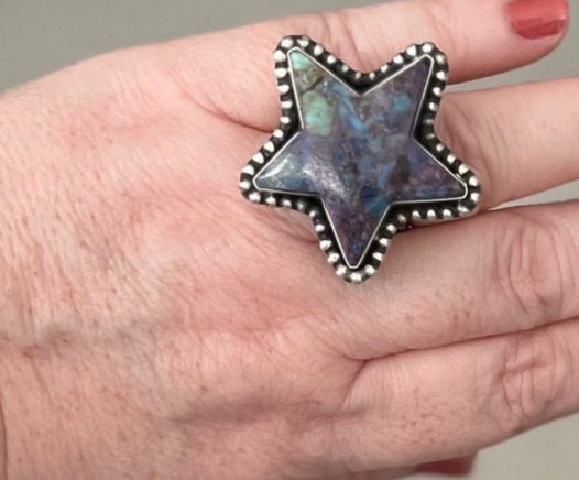 Genuine Purple Mojave Turquoise Tipped Star Necklace and Purple Mojave Ring - Signed Yazzie Cedar Hill Country Market