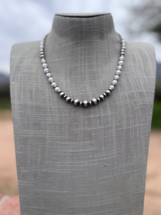 Handcrafted Mother of Pearl & Sterling Silver Pearl 6-8mm Beaded Necklace 18" Nizhoni Traders LLC