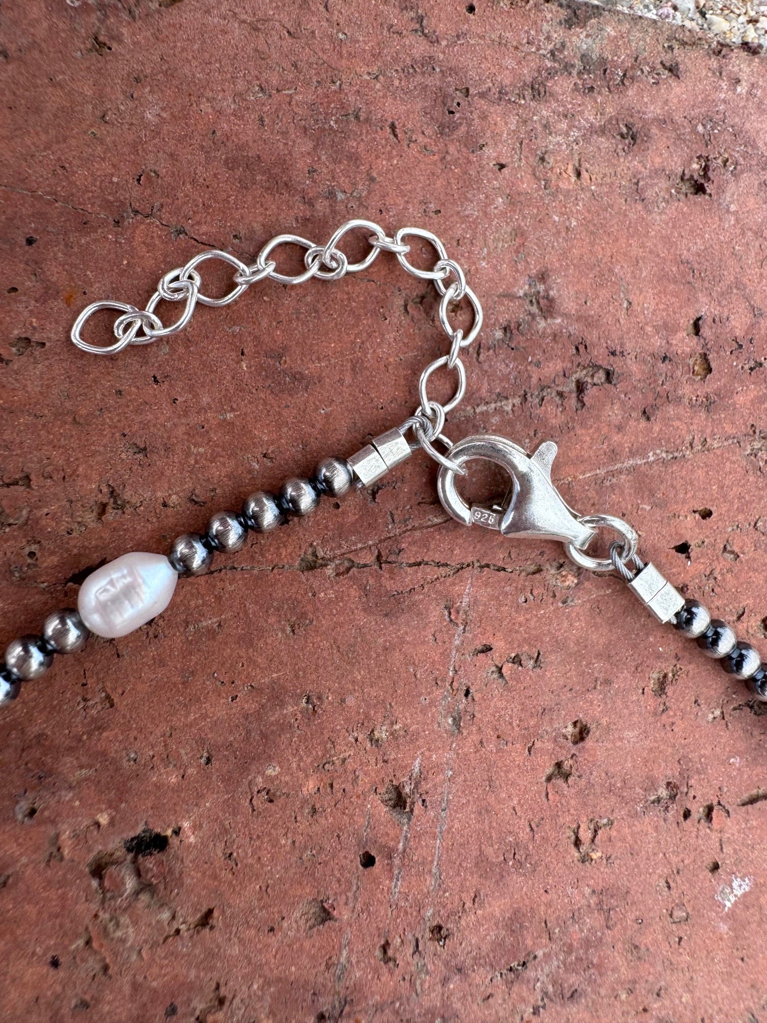 Handcrafted Mother of Pearl & Sterling Silver Pearl 3mm Beaded Necklace 16" Nizhoni Traders LLC